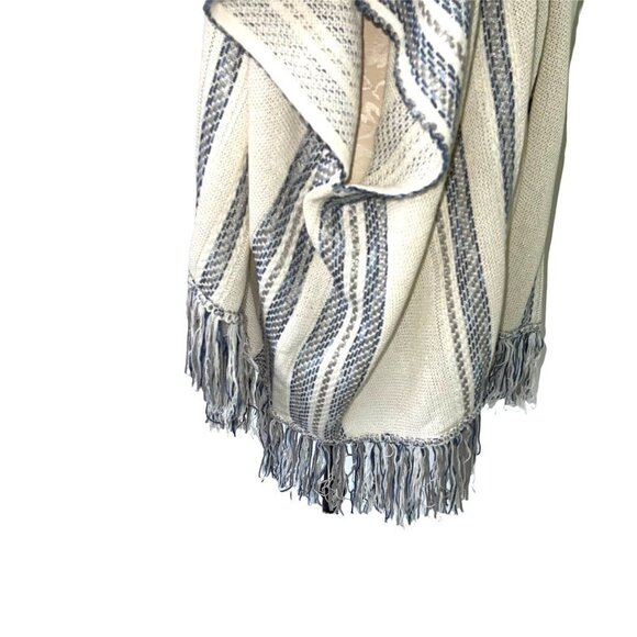 Lucky Brand Shawl Poncho Womens Size Small S Woven Open Striped Bohemian Ivory - Picture 5 of 10
